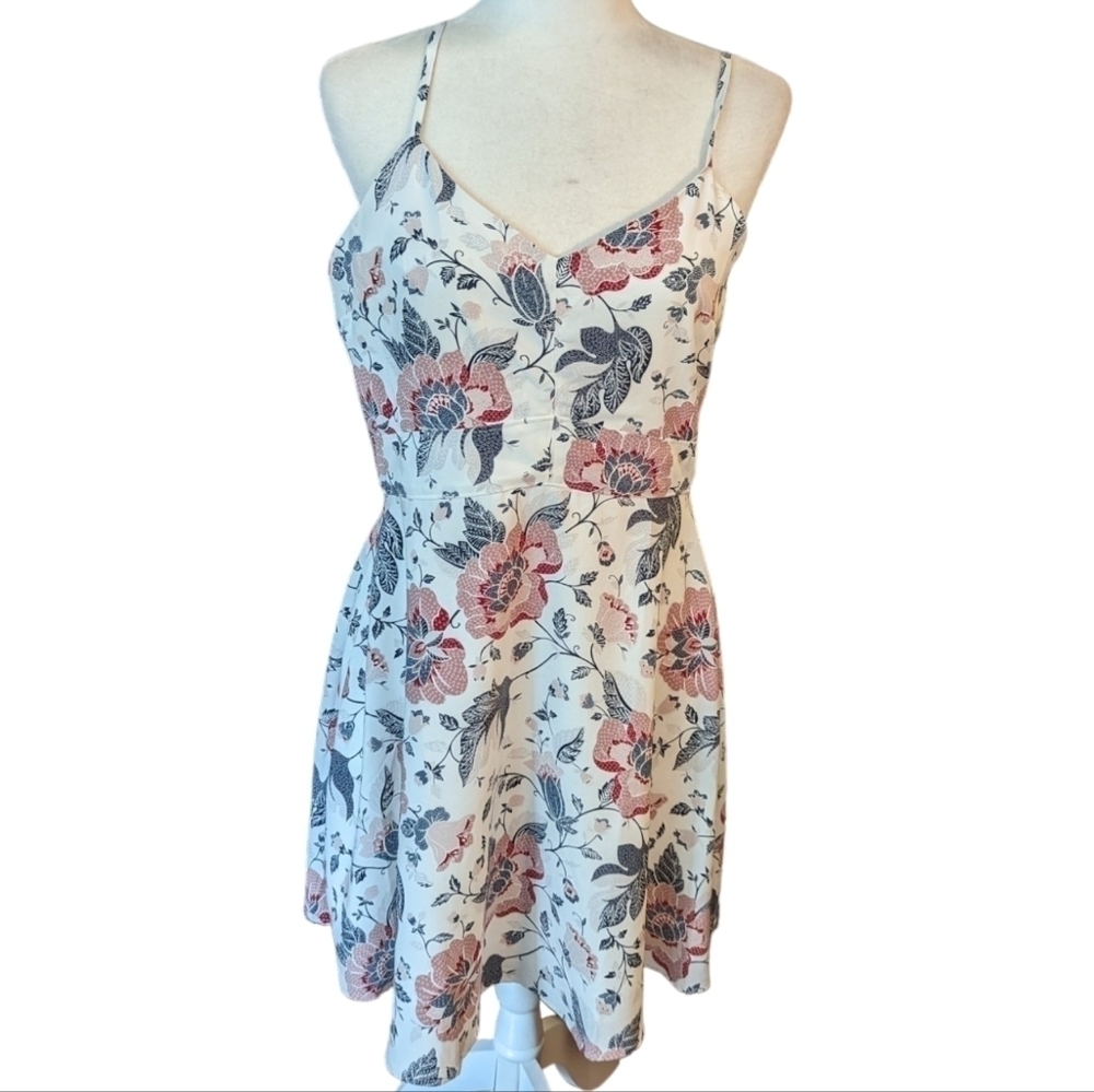 LOFT White Floral Mini Dress with Blue and Rust Flowers - Picture 8 of 10